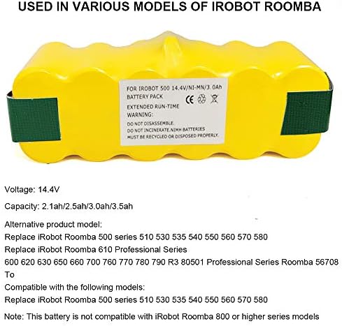 Korszerűsített 14,4 V 2500mAh Ni-MH Újratölthető Akkumulátor Csere az iRobot Roomba 500, 510, 530, 532, 535, 536, 540, 550,