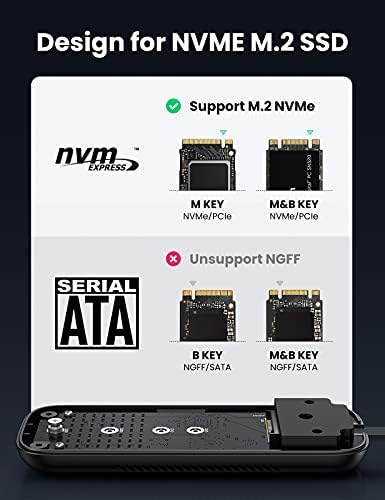 UGREEN M. 2 NVMe SSD Burkolat Adapter USB-C 3.1 Gen 2, 10 gbps NVMe Külső Burkolat 4 inch USB-C Kábel, Támogatja M-Key &