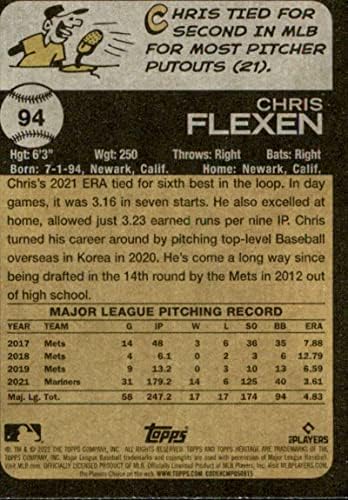 2022 Topps Örökség 94 Chris Flexen NM-MT Seattle Mariners Baseball