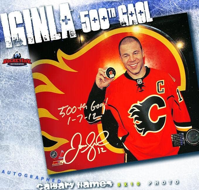 Jarome Iginla ALÁÍRT Calgary Flames 8X10 Fotó -70506 500 cél -, Dedikált NHL-Fotók