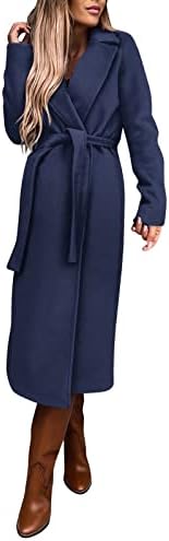 Fulijie Női Ál Gyapjú Kabát, Blúz Vékony Kabát Árok Hosszú Kabát Női Vékony, Hosszú Öv Elegáns Kabátban, Outwear Gomb