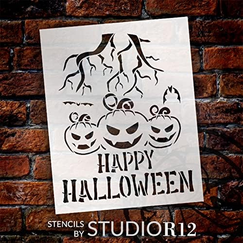 Boldog Halloween w/Ijesztő Sütőtök & Denevérek Stencil által StudioR12 - Válassza ki a Méretet - USA Készült - Kézműves DIY