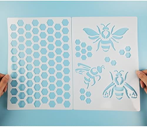 Méh Honeycomb Hatszög Stencil, 2 Db Bee Téma Rajz Sablon Festés, Fa, Szövet Fali Bútor Kártya Készítés lakberendezés Újrafelhasználható