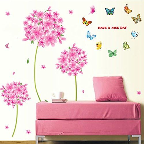 Fali Matrica Rózsaszín Virágok Kék Pillangók Haza Matrica Ház Cserélhető Háttérkép Nappali, Hálószoba Art Kép Falfestmények