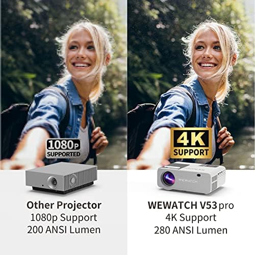WEWATCH 4K-s FullHD WiFi6 Projektor - 100 hüvelyk kivetítőn V53Pro 4K Támogatás 280 ANSI Lumen Natív 1080P 230 Projekt Méret