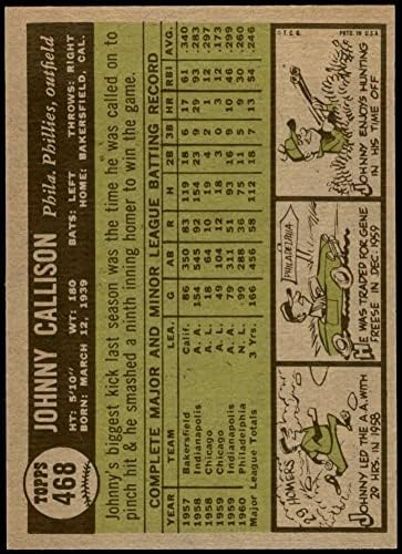 1961 Topps 468 Johnny Callison Philadelphia Phillies (Baseball Kártya) NM Phillies