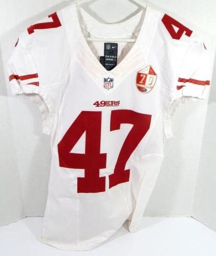 -ban a San Francisco 49ers Marcus Cromartie 47 Játékban Használt Fehér Jersey 70 Patch 4 - Aláíratlan NFL Játék Használt