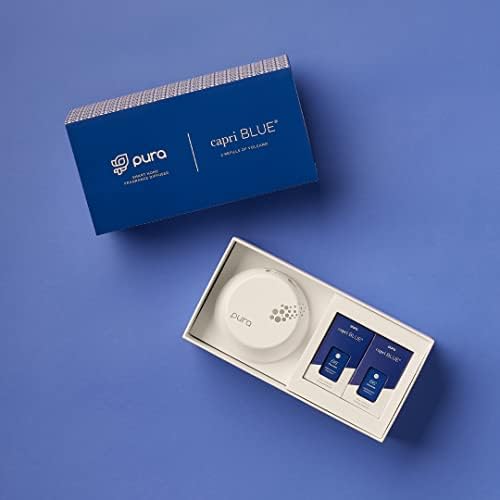Capri Kék Pura Intelligens Otthon Plug-in Diffúzor Készlet: 1 App-Ellenőrzött Aromaterápiás Befúvó + 2 Capri Kék Vulkán Diffúzor